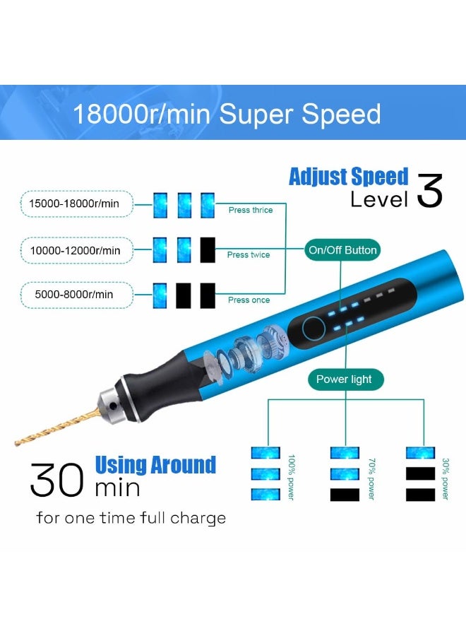 3-Speed Cordless Mini Drill Pen With 8 Small Drill Bits,Rechargeable Electric Hand Drill Pin Vise,Resin Drill Set For Jewelry Making,Resin,Plastic,Wood,Keychains DIY (BLUE) - Image 3